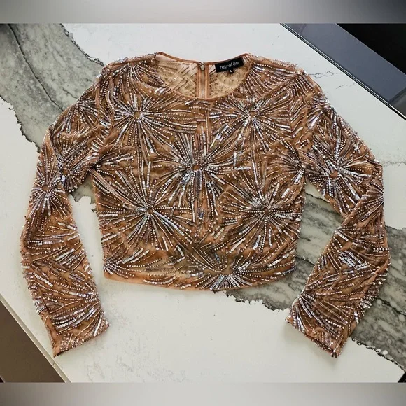 Retrofete Bessie Embellished Sheer Crop Top - Picture 4 of 8